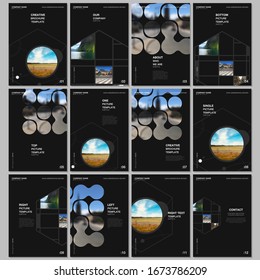 A4 brochure layout of covers templates for flyer leaflet, A4 brochure design, report, presentation, magazine cover, book design. Abstract smart technology design with hexagons and place for photo.