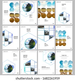 A4 brochure layout of covers templates for flyer leaflet, A4 brochure design, report, presentation, magazine cover, book design. Abstract smart technology design with hexagons and place for photo.