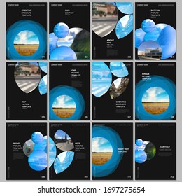 A4 brochure layout of covers templates for flyer leaflet, A4 format brochure design, report, presentation, magazine cover, book design. Abstract blue fresh fluid geometric design.