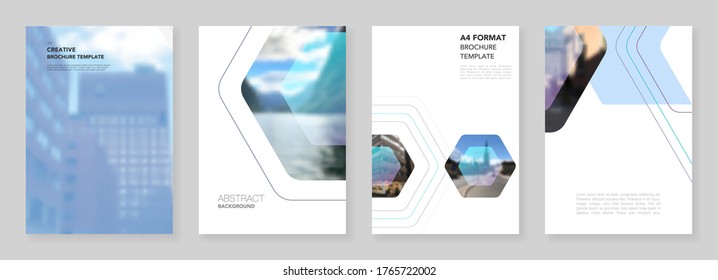 A4 brochure layout of covers templates for flyer leaflet, A4 format brochure design, report, presentation, magazine cover, book design. Corporate identity business concept background with hexagons.