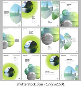 A4 brochure layout of covers templates for flyer leaflet, A4 format brochure design, report, presentation, magazine cover, book design. Abstract green fresh fluid geometric design.