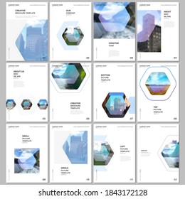 A4 brochure layout of covers templates for flyer leaflet, A4 format brochure design, report, presentation, magazine cover, book design. Corporate identity business concept background with hexagons.