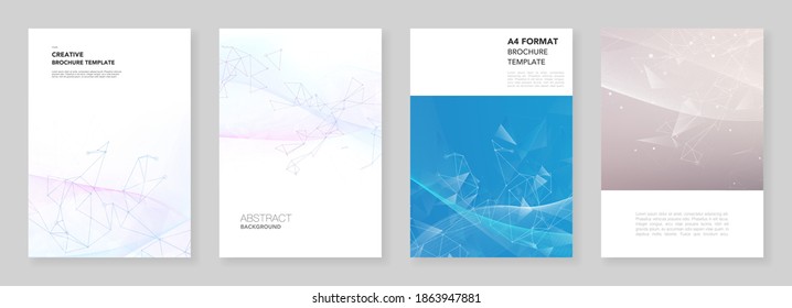 A4 brochure layout of covers templates for flyer leaflet, A4 brochure design, report, presentation, magazine cover, book design. Wave flow background for science or medical concept design.