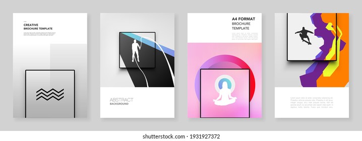 A4 brochure layout of covers templates for flyer leaflet, A4 brochure design, presentation, magazine cover, book. Abstract colored sport backgrounds in unique style for sport event, fitness design.