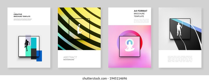 A4 brochure layout of covers templates for flyer leaflet, A4 brochure design, presentation, magazine cover, book. Abstract colored sport backgrounds in unique style for sport event, fitness design.