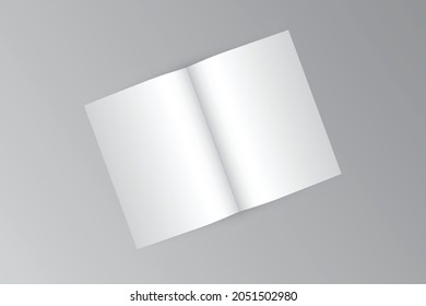 A4 brochure top view mock up. A3 half-fold blank template design. One fold flyer with copy space, 3d vector illustration.