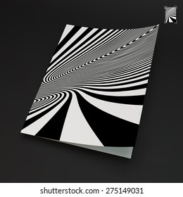 A4 business blank. Black and white abstract striped background. Optical Art. 3d vector illustration.