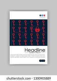 A4 Business Technology Book Cover Design Template. Lock and key. Good for Portfolio, Annual Report, Magazine, Journal, Website, Poster, Monograph, Antivirus Presentation, Conference. Vector 