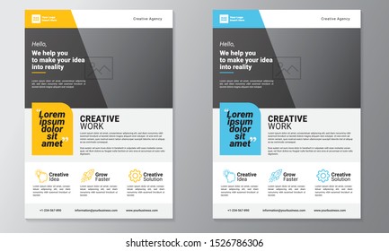 A4 business template flayer with orange, blue, white and grey color cmyk ready to print in vector editable layer