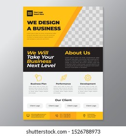 A4 business template flayer with orange, white and grey color cmyk ready to print in vector editable layer