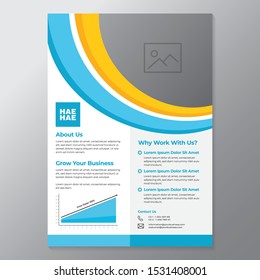 A4 business template flayer vol 16 with orange, blue, white and grey color cmyk ready to print in vector editable layer