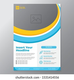 A4 business template flayer vol 13 with orange, blue, white and grey color cmyk ready to print in vector editable layer