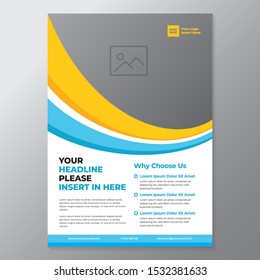 A4 business template flayer vol 18 with orange, blue, white and grey color cmyk ready to print in vector editable layer