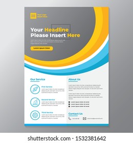 A4 business template flayer vol 17 with orange, blue, white and grey color cmyk ready to print in vector editable layer
