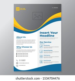 A4 business template flayer vol 26 with orange, blue, white and grey color cmyk ready to print in vector editable layer