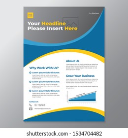 A4 business template flayer vol 27 with orange, blue, white and grey color cmyk ready to print in vector editable layer