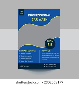 A4 Car Wash And Cleaning Service cover template for a report and brochure design, flyer, leaflets decoration for printing and presentation vector Template