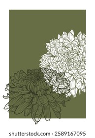 A4 chrysantemum illustration. Vector graphic asset for print projects with hand drawn autumn flowers. Dia de los Muertos botanical highly detailed and quality flower print.