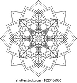 A4 Coloring book. Easy Mandala coloring simple and basic for beginners, seniors and children. Set of Mehndi flower pattern for Henna drawing and tattoo. Decoration in ethnic oriental, Indian style.