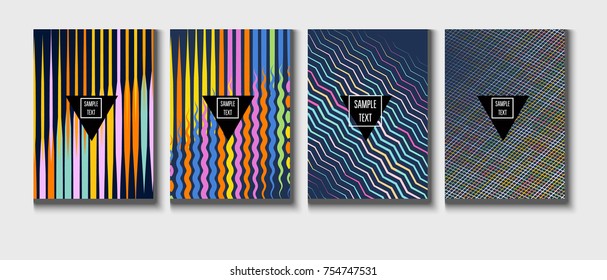 A4 cool covers set. Bright childrens colorful journal background. Corporate identity geometric halftone modern design. Dynamic abstract shapes for music festival poster, cool ads or folder background.
