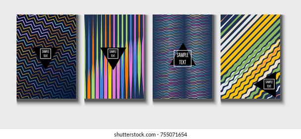 A4 cool covers set. Bright childrens colorful journal background. Corporate identity geometric halftone modern design. Dynamic abstract shapes for music festival poster, cool ads or folder background.