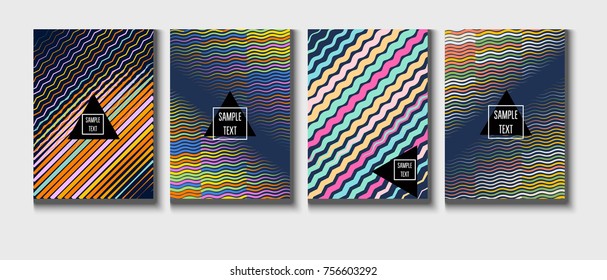 A4 cool covers set. Bright childrens colorful journal background. Corporate identity geometric halftone modern design. Dynamic abstract shapes for music festival poster, cool ads or folder background.
