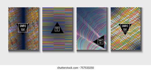 A4 cool covers set. Bright childrens colorful journal background. Corporate identity geometric halftone modern design. Dynamic abstract shapes for music festival poster, cool ads or folder background.