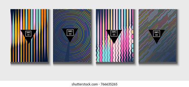A4 cool covers set. Bright childrens colorful journal background. Corporate identity geometric halftone modern design. Dynamic abstract shapes for music festival poster, cool ads or folder background.