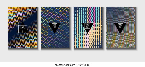 A4 cool covers set. Bright childrens colorful journal background. Corporate identity geometric halftone modern design. Dynamic abstract shapes for music festival poster, cool ads or folder background.