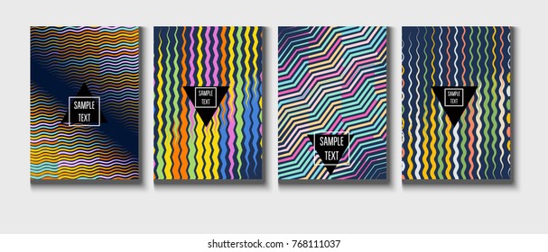 A4 cool covers set. Bright childrens colorful journal background. Corporate identity geometric halftone modern design. Dynamic abstract shapes for music festival poster, cool ads or folder background.