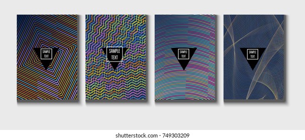 A4 cool covers set. Vector children's zigzag journal background. Corporate identity geometric halftone modern design. Dynamic abstract shapes for music festival poster, cool ads or folder background.