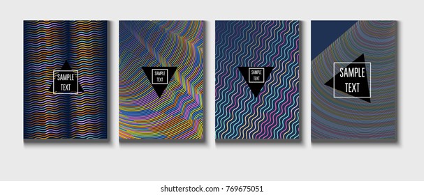 A4 cool covers set. Vector children's zigzag journal background. Corporate identity geometric halftone modern design. Dynamic abstract shapes for music festival poster, cool ads or folder background.