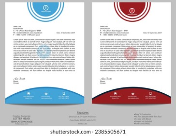 a4 corporate letterhead template with two colors namely blue and red