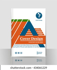 A4 cover. Colored geometric shapes. White background. Modern. Annual report. Poster. Vector Illustration. Abstract composition. Creative Book. Title sheet. Brochure template layout. Design. Orange