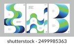 A4 cover graphic design gradient green blue shape crescent eclipse half circle wave curve bending abstract poster template simple white background cool natural line gradient pattern