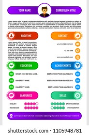 A4 curriculum vitae or resume design template, with infographic elements to apply for a job.