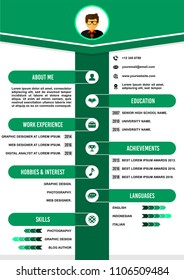 A4 curriculum vitae or resume design template, with infographic elements to apply for a job.
