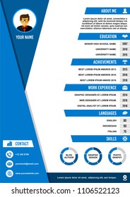 A4 curriculum vitae or resume design template, with infographic elements to apply for a job.