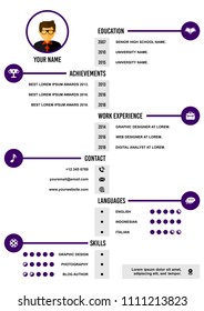 A4 curriculum vitae or resume design template, with infographic elements to apply for a job.