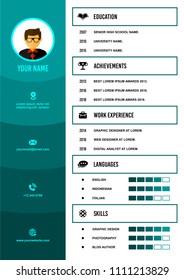 A4 curriculum vitae or resume design template, with infographic elements to apply for a job.