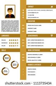 A4 curriculum vitae or resume design template, with infographic elements to apply for a job.