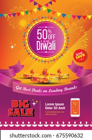 A4 Diwali Sale Poster Design Template with 50% Discount Tag