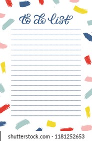 A4 to do list with hand lettering and brush strokes. Perfect design for greeting cards, notebooks, posters, stationery.