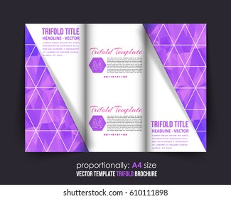 A4 Document and Brochure, Vector Background. Corporate Trifold Leaflet, Textbook Cover Design. Image Add Feature, Business Elements and Print Ready Polygonal Tri Fold or Low Poly Booklet Template..