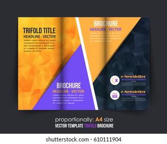 A4 Document and Brochure, Vector Background. Corporate Trifold Leaflet, Textbook Cover Design. Image Add Feature, Business Elements and Print Ready Polygonal Tri Fold or Low Poly Booklet Template