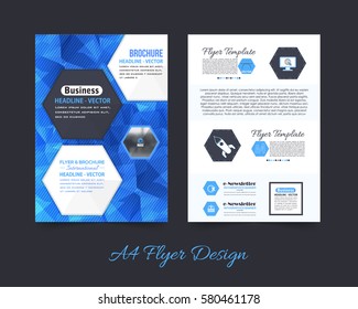 A4 Document and Vector Background. Corporate Leaflet, Textbook Cover Design. Print Ready Business Pamphlet or Low Poly Booklet Template. Flyer Polygonal Brochure