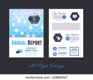 A4 Document and Vector Background. Corporate Leaflet, Textbook Cover Design. Print Ready Business Pamphlet or Low Poly Booklet Template. Flyer Polygonal Brochure