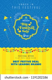 A4 Festival Sale Poster Design Layout Background Template with 50% Discount Tag - Diwali Sale Poster Design Template A4 Size