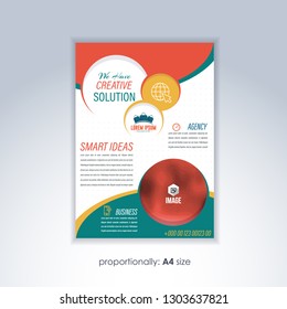 A4 Flyer Design, Circle Shapes and Flat Design. Multicolored Background Template
