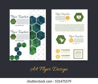 A4 Flyer Low Poly Brochure, Document and Vector Background. Corporate Leaflet, Textbook Cover Design. Print Ready Business Pamphlet or Polygonal Booklet Template
